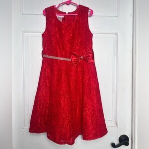 Bonnie Jean Elegant Red Lace Dress with Bow Size 10